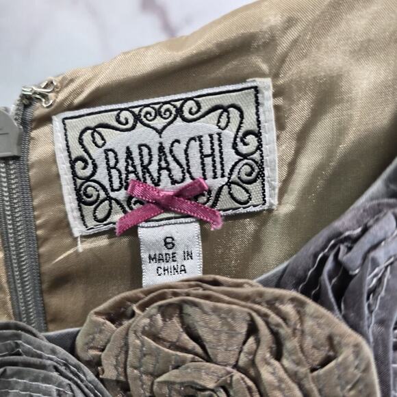 Anthropologie Dress Womens 6 Grey A Line Flower Motif Baraschi A Line Beige - Picture 3 of 11